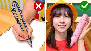お家にえんぴつ忘れちゃった...先生に怒られる！？先生にバレずに学校でお菓子を食べる方法？学校で使える裏ワザ！小学生がお絵描きやお菓子のライフハックに挑戦！【寸劇】