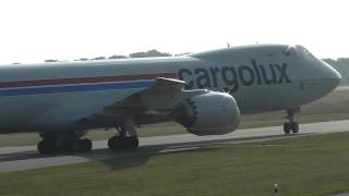 preview picture of video 'Boeing 747-8f Cargolux taxiing on runway 24 at Luxembourg Airport'