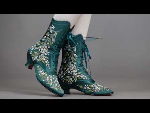 PRE-ORDER Flora Women's Embroidered Boots (Emerald Green)
