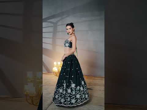 Green Pure Chiffon Sequins embroidery Semi-Stitched Lehenga choli & Dupatta