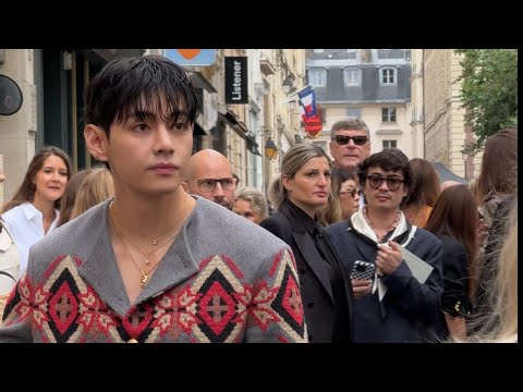 250706 Kim Taehyung 김태형 V of BTS Arrival at CELINE fashion show on a Bike 🚲 in Paris 🇫🇷 July 6 2025