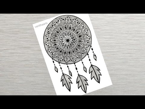 How to draw Dream Catcher mandala art Easy mandala drawing How to draw Mandala for Beginners