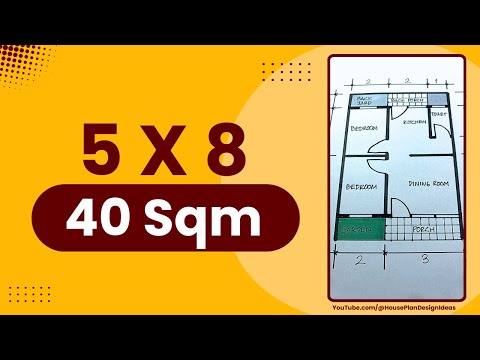 Hausgrundriss 5x8 Meter mit einer Fläche von 40 Quadratmetern, 2 Schlafzimmer