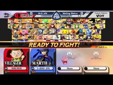 Sm4sh@Mines 20 - Wailing Walrus (Villager, Jigglypuff) Vs. HLG|JFK (Marth) - Losers Quarterfinals
