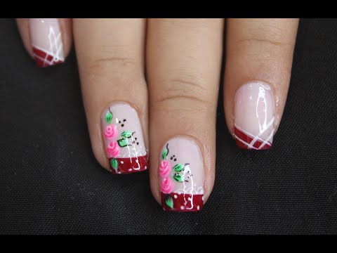 DISEÑO DE UÑAS ROSAS Y FRANCES SENCILLA – ROSES NAIL ART – FRENCH NAIL ART – NLC