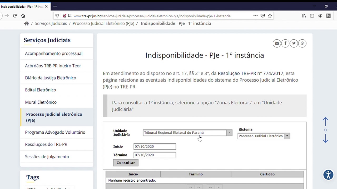 Vídeo 04 – Saiba como acessar as certidões de indisponibilidade no PJe 1º grau, zonas eleitorais