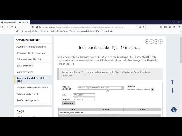 Vídeo 04 – Saiba como acessar as certidões de indisponibilidade no PJe 1º grau, zonas eleitorais