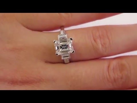 GIA 2.51ctw DECO Vintage Emerald Cut Diamond Platinum Engagement Wedding Ring