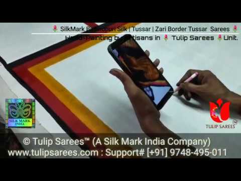 Tulip sarees party wear pure tussar silk saree hand blocked/...