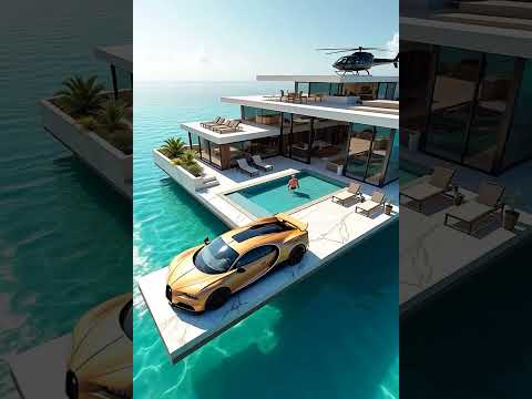 "Gold Bugatti Pulls Up to Oceanfront Mega Mansion 🌊✨ #LuxuryAi"