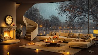 🌧️ Rainy Autumn Evening Jazz 🍂 Luxury Living Room with Fireplace & Smooth Jazz Relaxation