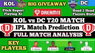 DC vs KKR Dream11 Team |  Delhi vs Kolkata Match Dream11 Prediction | DC vs KKR Today Match Dream11