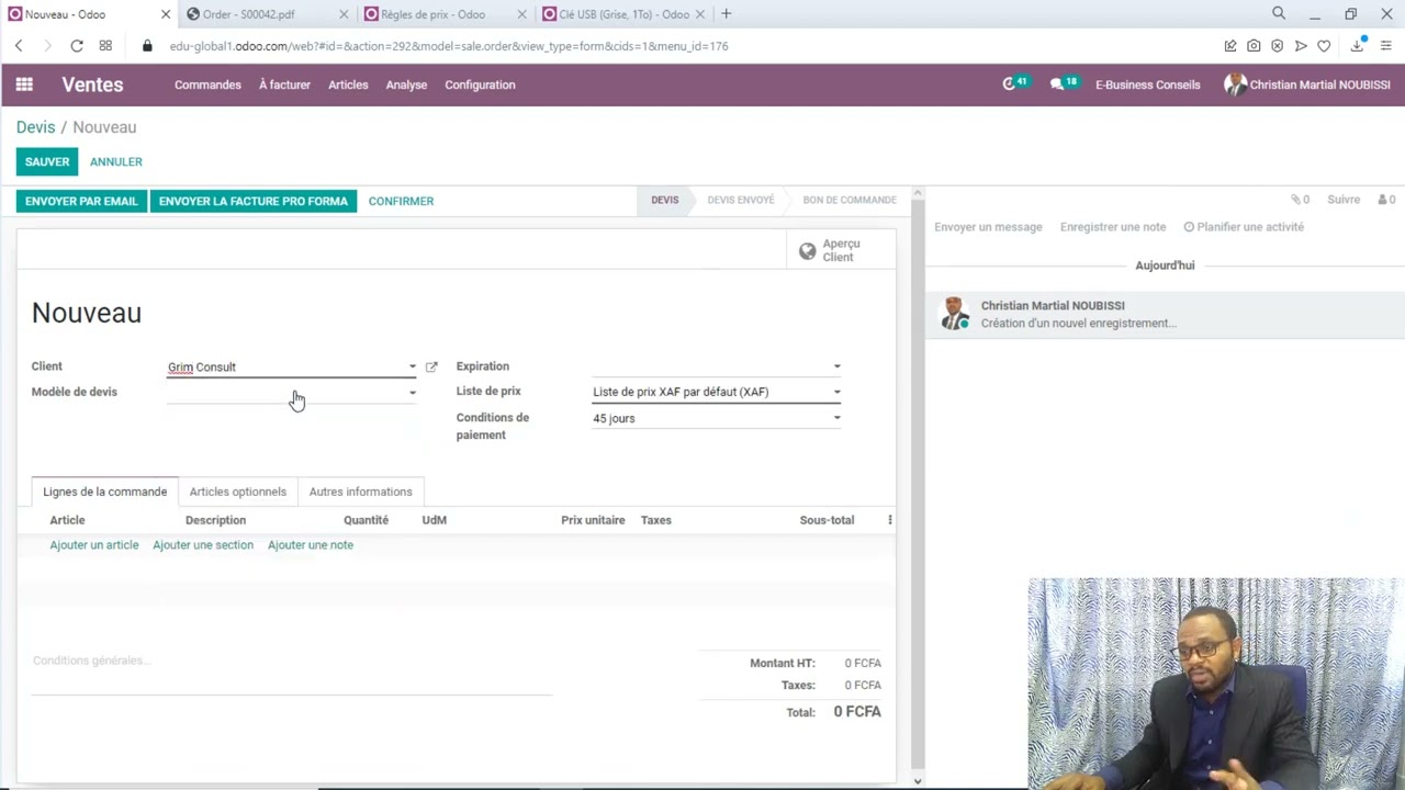 Comment créer un Modèle de devis avec l'ERP Odoo