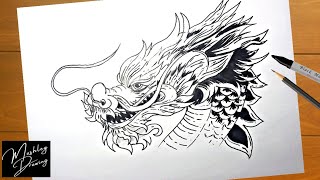 How to Draw a Chinese Dragon Head - Easy Step by Step Drawing Tutorial for All Ages - Dragon Drawing