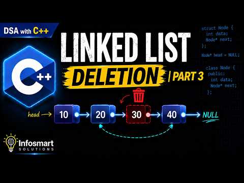 Delete a Node from Linked List | C++ DSA Series - C++ tutorial video thumbnail
