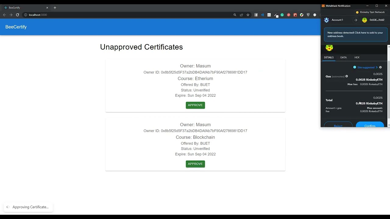 BeeCertifier: A blockchain based certificate verification system