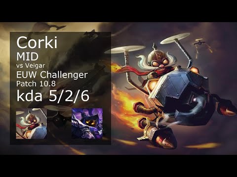 Corki vs Veigar Mid - EUW Challenger 5/2/6 Patch 10.8 Gameplay