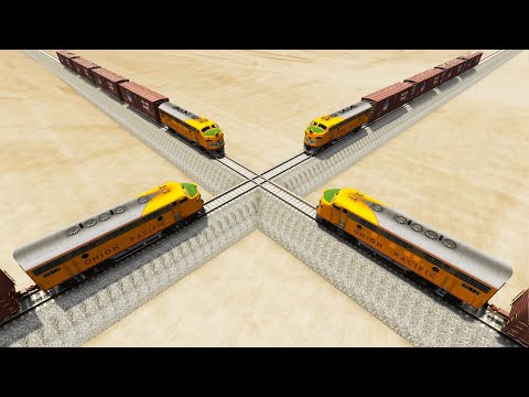 Impossible Two Overlapping Rail Tracks Vs Trains Crossing - BeamNG.Drive
