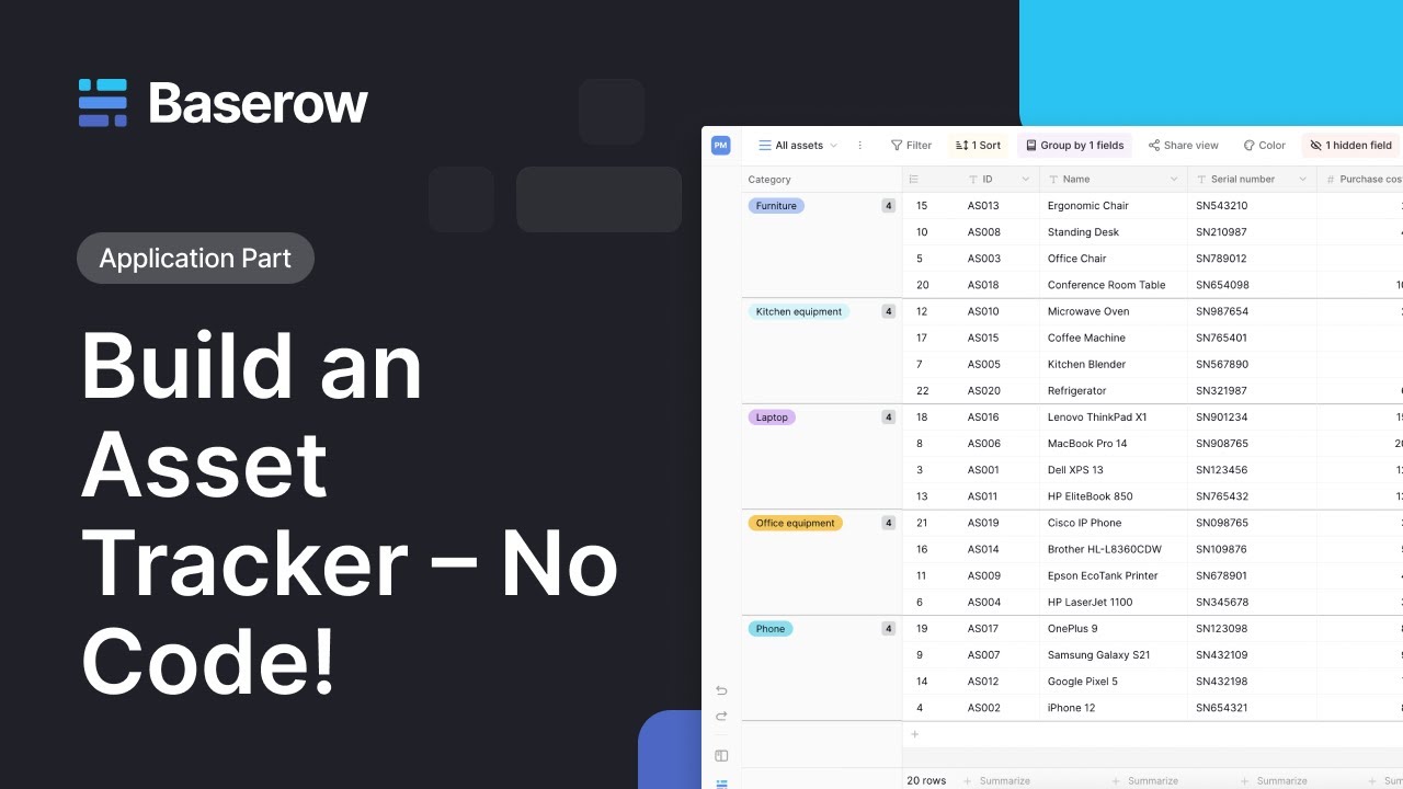 🛠️ Build an Asset Management App Without Code | Step-by-Step Tutorial in Baserow (2025)