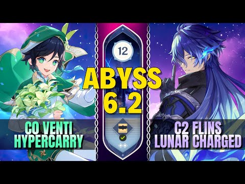 C0 Venti Hypercarry x C2 Flins Lunar Charged | Spiral Abyss 6.2 | Floor 12 | 9⭐ | Genshin Impact