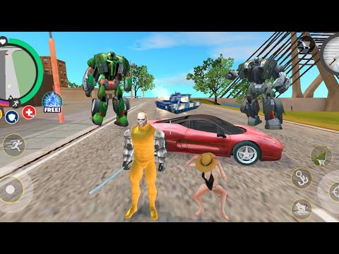 ROPE HERO VICE TOWN (TANK GREEN ROBOT CAR AND POLICE ROBOT CAR FIGHT GOLD SURFER) ANDROID GAMEPLAY