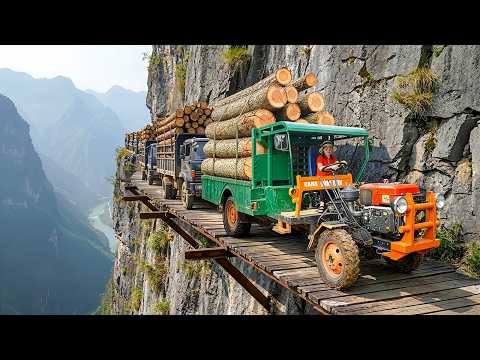 TIMELAPSE | Truck Hauling Massive Wood Loads on Dangerous Mountain Roads to the Factory .