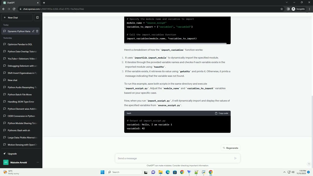 How to dynamically import variables after executing python script from within another script