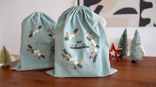 Weihnachtskranz Weihnachtsbeutel Stickanleitung
