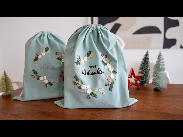 Weihnachtskranz Weihnachtsbeutel Stickanleitung