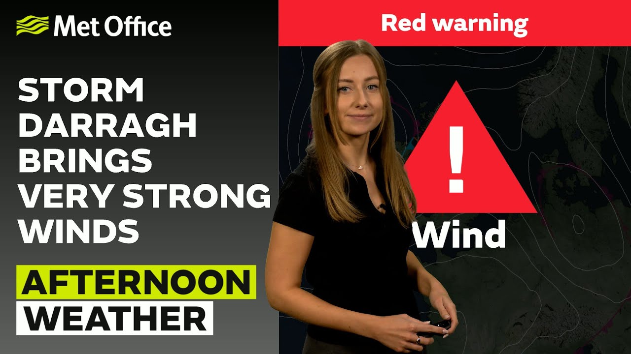 06/12/2024 - Storm Darragh brings strong winds - Afternoon Weather Forecast UK – Met Office Weather