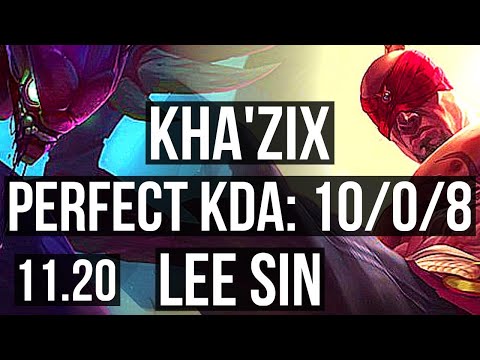 KHA'ZIX vs LEE SIN (JUNGLE) | 10/0/8, Legendary, 1.2M mastery, 400+ games | EUW Master | v11.20