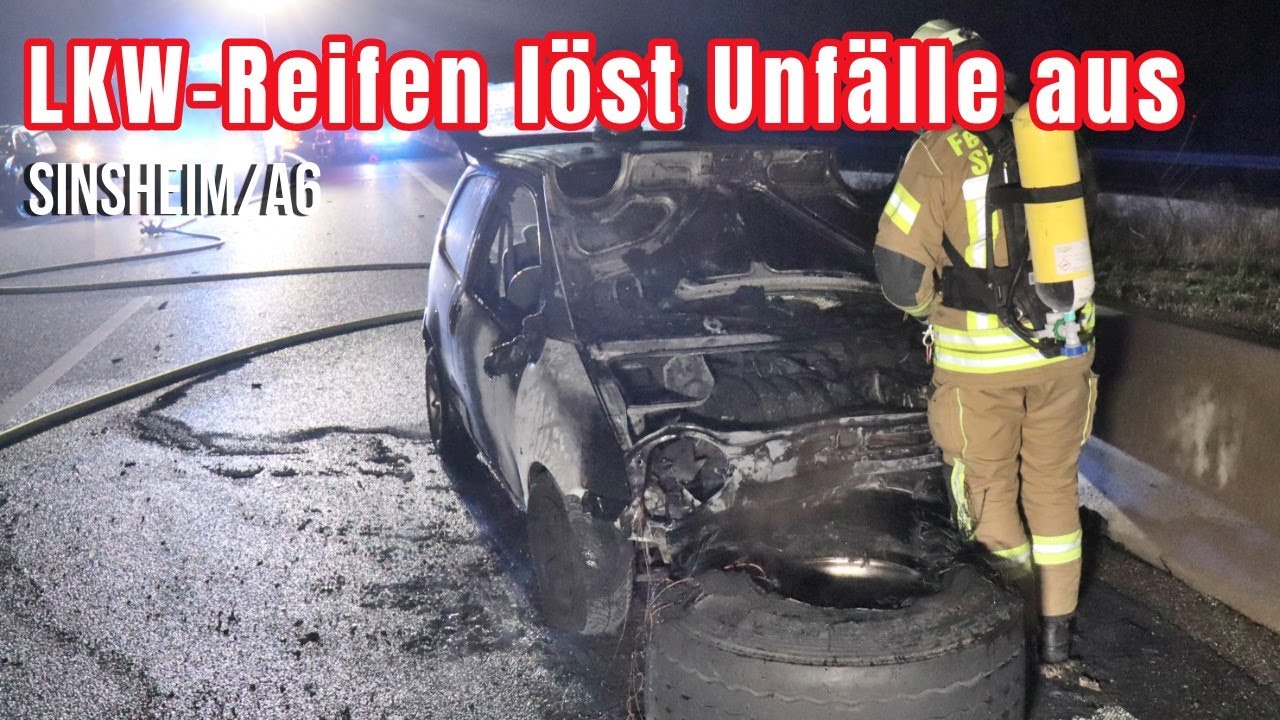 Reifen löst Kettenunfall auf der A6  bei Sinsheim aus – Auto in Brand geraten - 20-Jährige verletzt