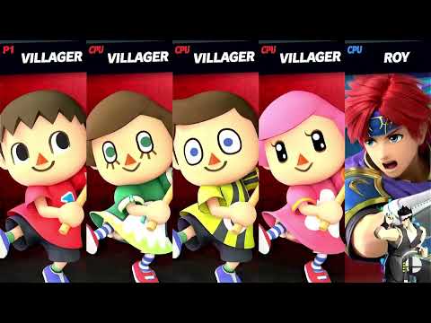 Villager x4 VS Roy Super Smash Bros Gameplay
