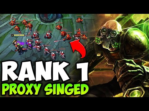 Watch the Rank 1 Singed carry a game by Proxy Pushing (9 CS Per Minute, Free Elo)
