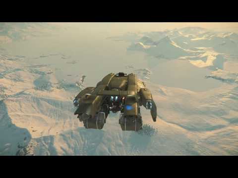 Star Citizen 3.8.  Jump from a Starfarer Gemini in a Tumbril cyclone to a planet Microtech.
