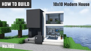 マイクラ建築：プール付きの白黒モダンハウスの作り方。10x10ブロックで簡単に。No.190【Minecraft】