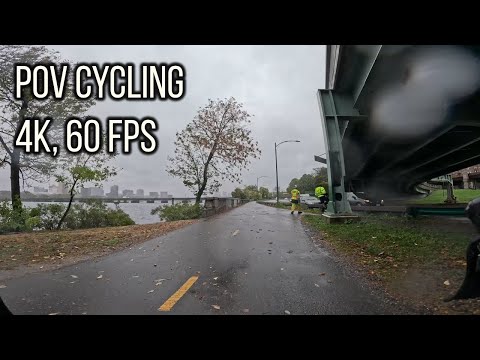 POV Bike Ride - Rainy Fall City Cycling in Boston/Cambridge [4K, 60FPS]
