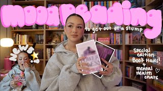 mood reading vlog! getting out of a reading slump, special edition book hauls + mental health chats