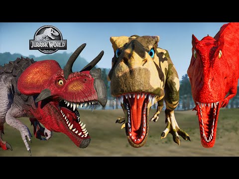 T-Rex vs Ultimasaurus vs Giganotosaurus vs Spinosaurus Dinosaur Fighting - Jurassic World Evolution