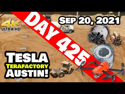 Tesla Gigafactory Austin 4K  Day 425 - 9/20/21 - Giga Texas - DRIVE UNIT FOOTERS & BORING UPDATE!