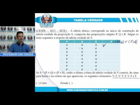 0326 - CESPE - 2013 - MTE - TABELA-VERDADE (www.gurudamatematica.com.br)