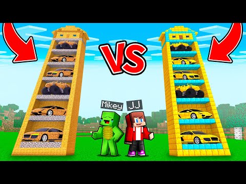 JJ and Mikey : NOOB vs PRO Car Tower Survival Battle - Maizen in Minecraft ! (Maizen)