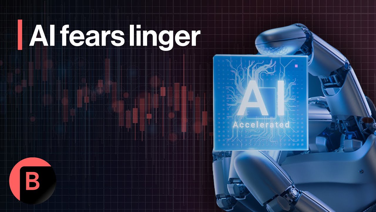 Erik Wytenus from JPMorgan discussing AI's impact on markets on Bloomberg Radio, with a screen showing 'Citrinis Fuels AI Scare Trade' and sectors affected.