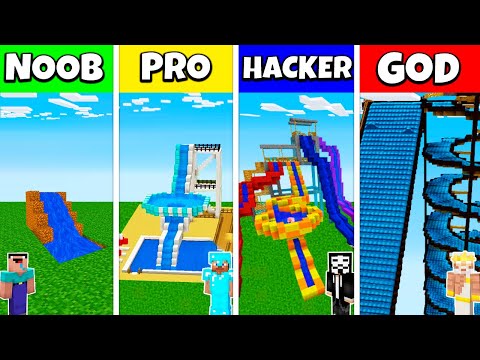 EPIC Minecraft Battle: NOOB vs PRO vs HACKER vs GOD: WATER PARK SLIDE HOUSE CHALLENGE