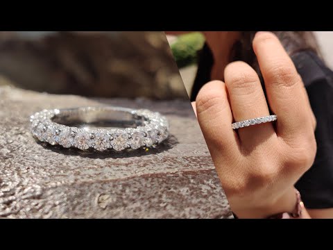 1.90TW Round Brilliant Cut Moissanite Trellis Pave Setting Eternity Ring | Shared Prong Wedding Band
