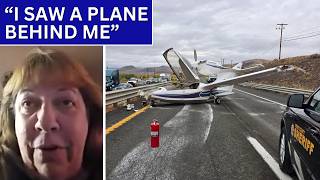 Driver sees plane in mirror just before highway crash landing