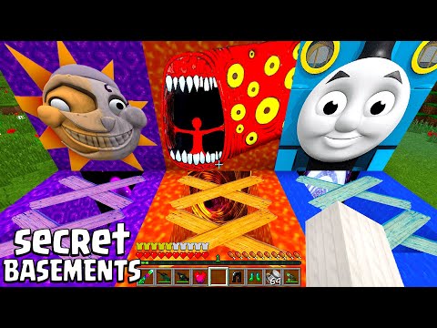 CHOOSE THE RIGHT BASEMENT SUN AND MOON THOMAS TRAIN EATER SCP CAT IN MINECRAFT FUNNY ANIMATION