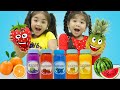 Suri & Annie Pretend Play Making Fruit Juices and Yummy Drinks with Kids Food Toys