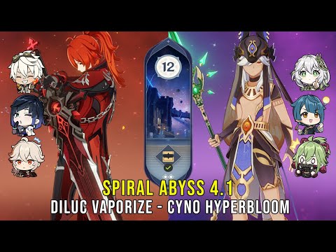 C5 Diluc Vaporize and C1 Cyno Hyperbloom - Genshin Impact Abyss 4.1 - Floor 12 9 Stars