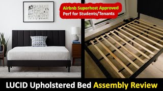 Airbnb Furniture - Solid Wood LUCID Tufted Upholstered Platform Bed Assembly & Review - Headboard